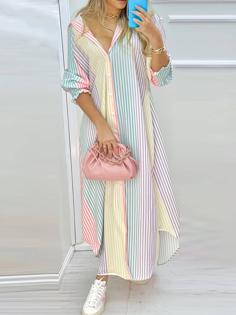 Striped shirt dress with colour block