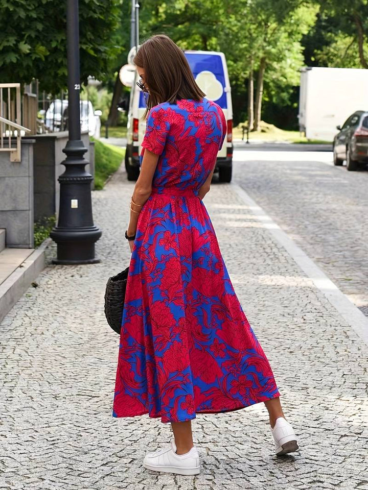 Floral split dress with waist bow