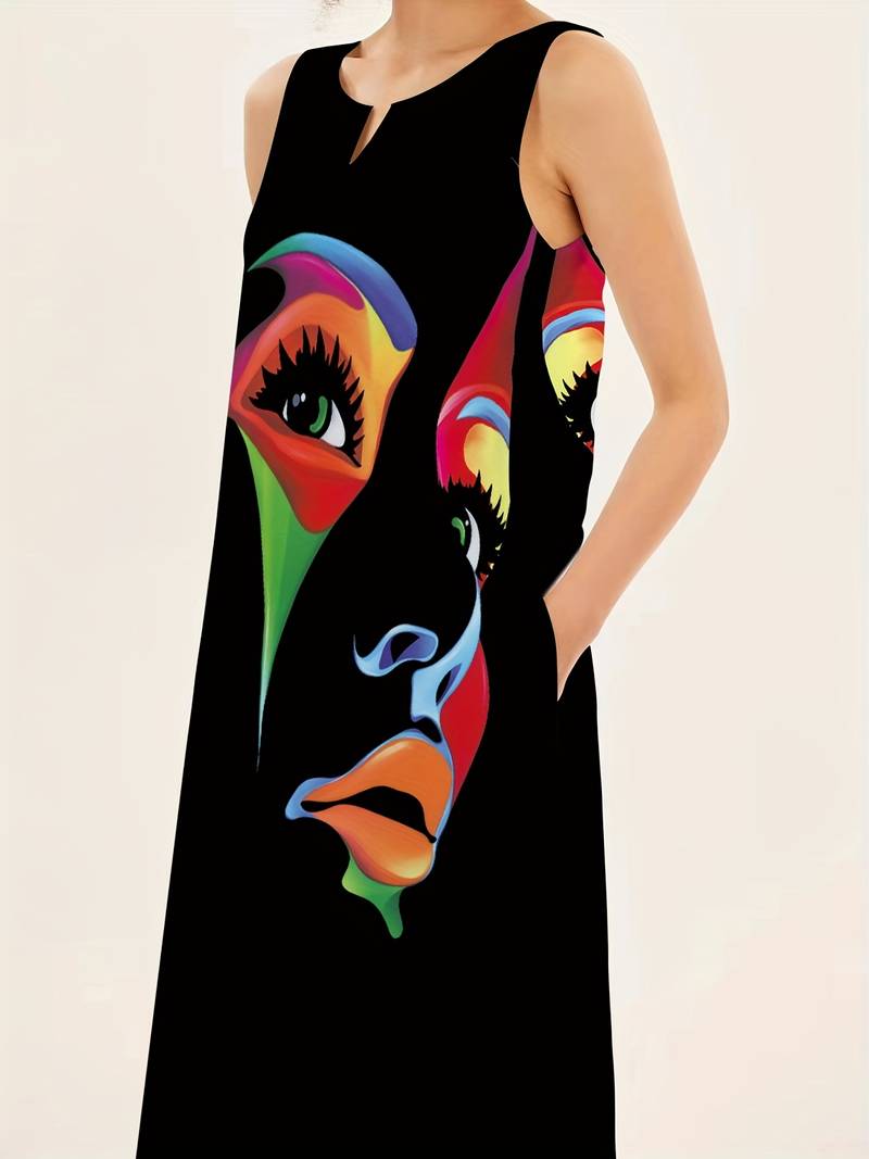 Maxi dress with abstract face print