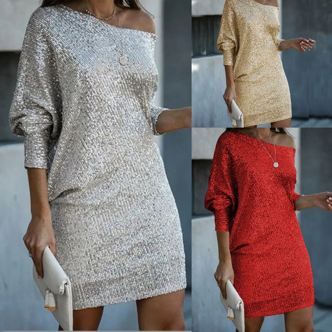 Contrasting sequin mini dress