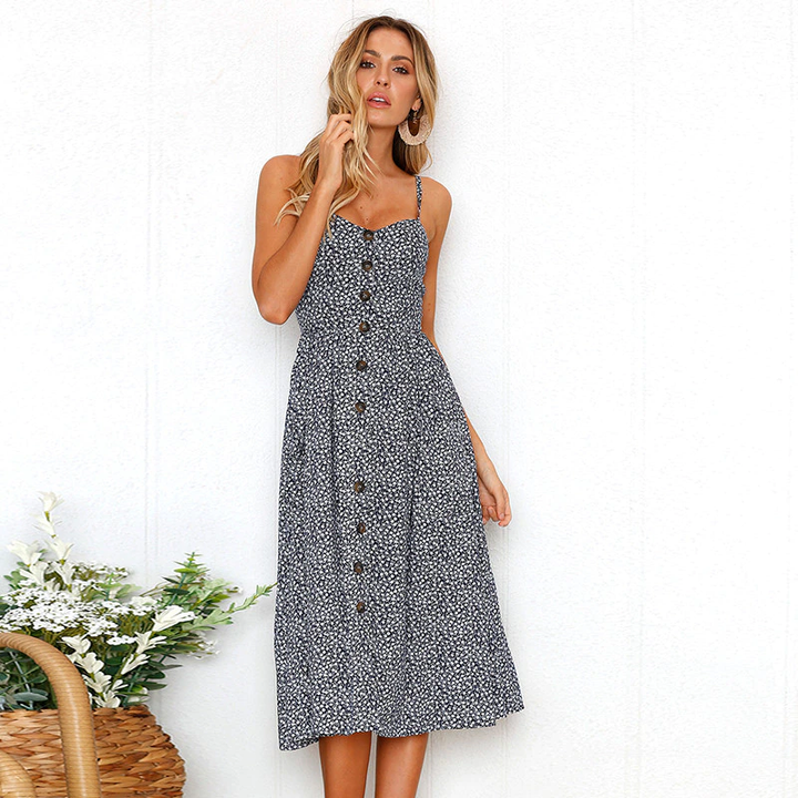 Buttoned midi summer dress with pockets