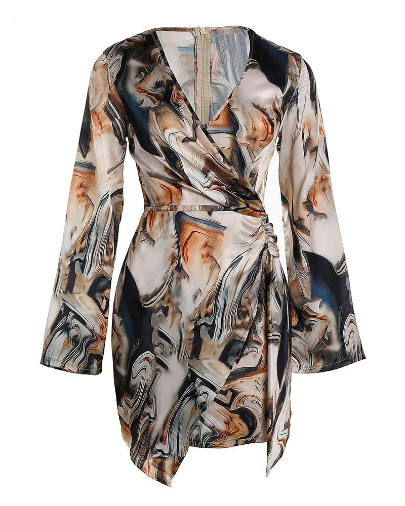 Wrap dress with abstract marble print