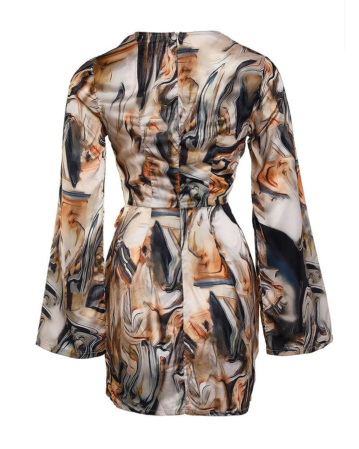 Wrap dress with abstract marble print