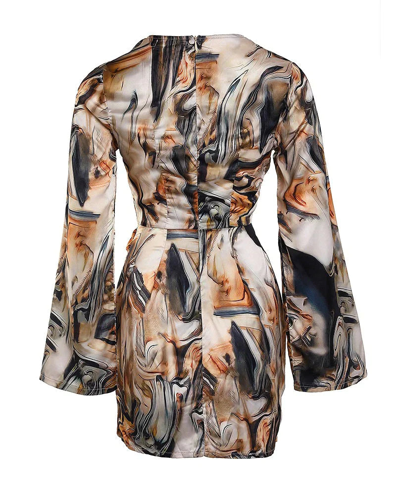 Wrap Dress With Abstract Marble Print