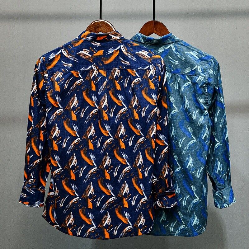 Shirt With Wrap Collar and Striking Feather Print