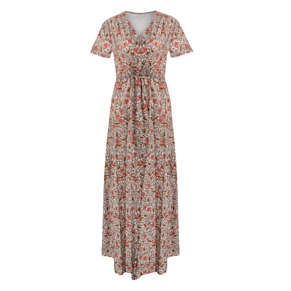 V-neck maxi dress with short floral pattern