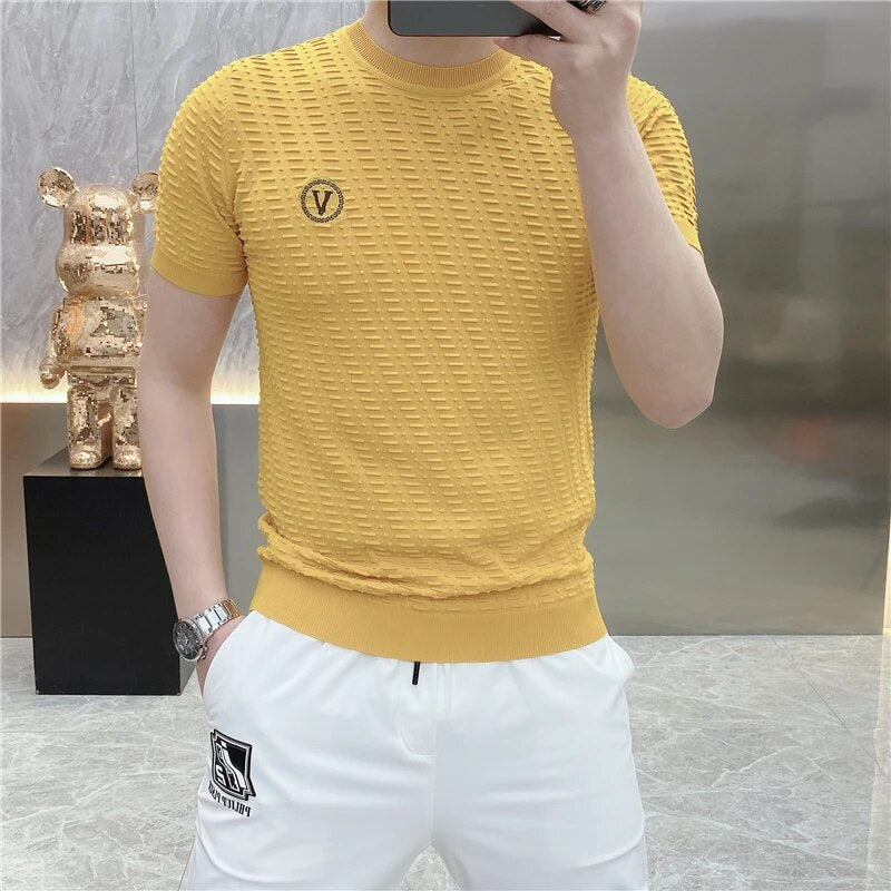 Men's Slim-Fit Knitted Striped Shirt