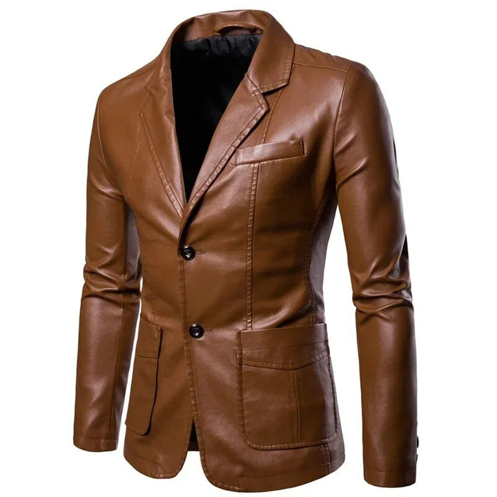 Lapel Leather Suit Jacket for Men